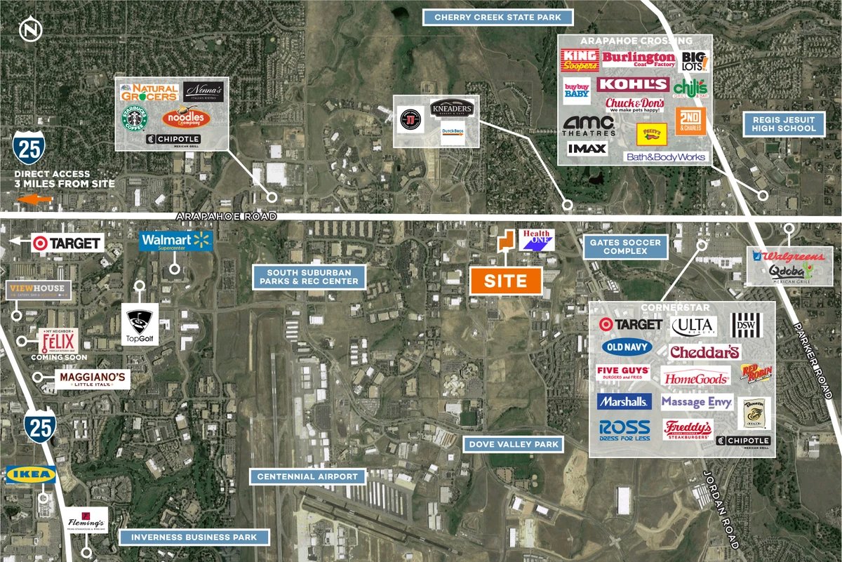 Amenities map showing nearby retail centers, restaurants, and recreation