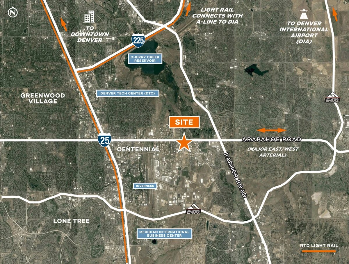 Regional map showing site relative to downtown Denver, DTC, and DIA